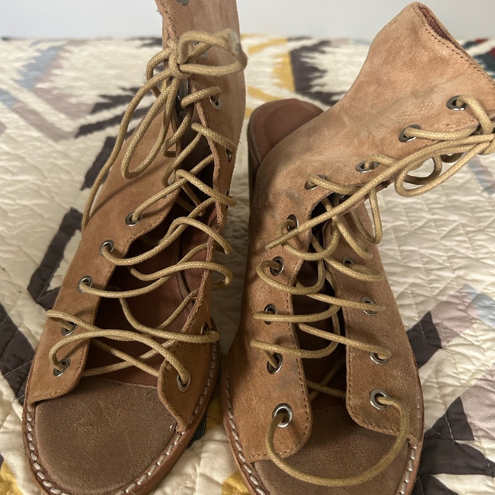 Free People X Jeffrey Campbell Minimal Lace-up Tan Heel- 9- Like New - Picture 4 of 7
